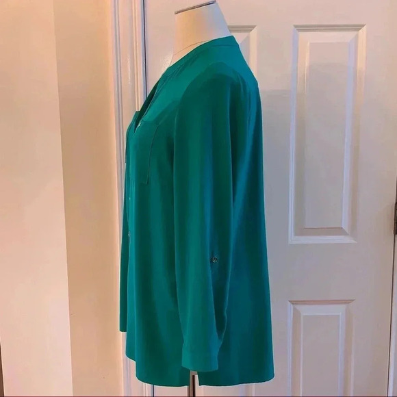 Susan Graver Plus Size 18W Roll Tab Sleeve Tunic Blouse Band Collar Button Front - Picture 3 of 11